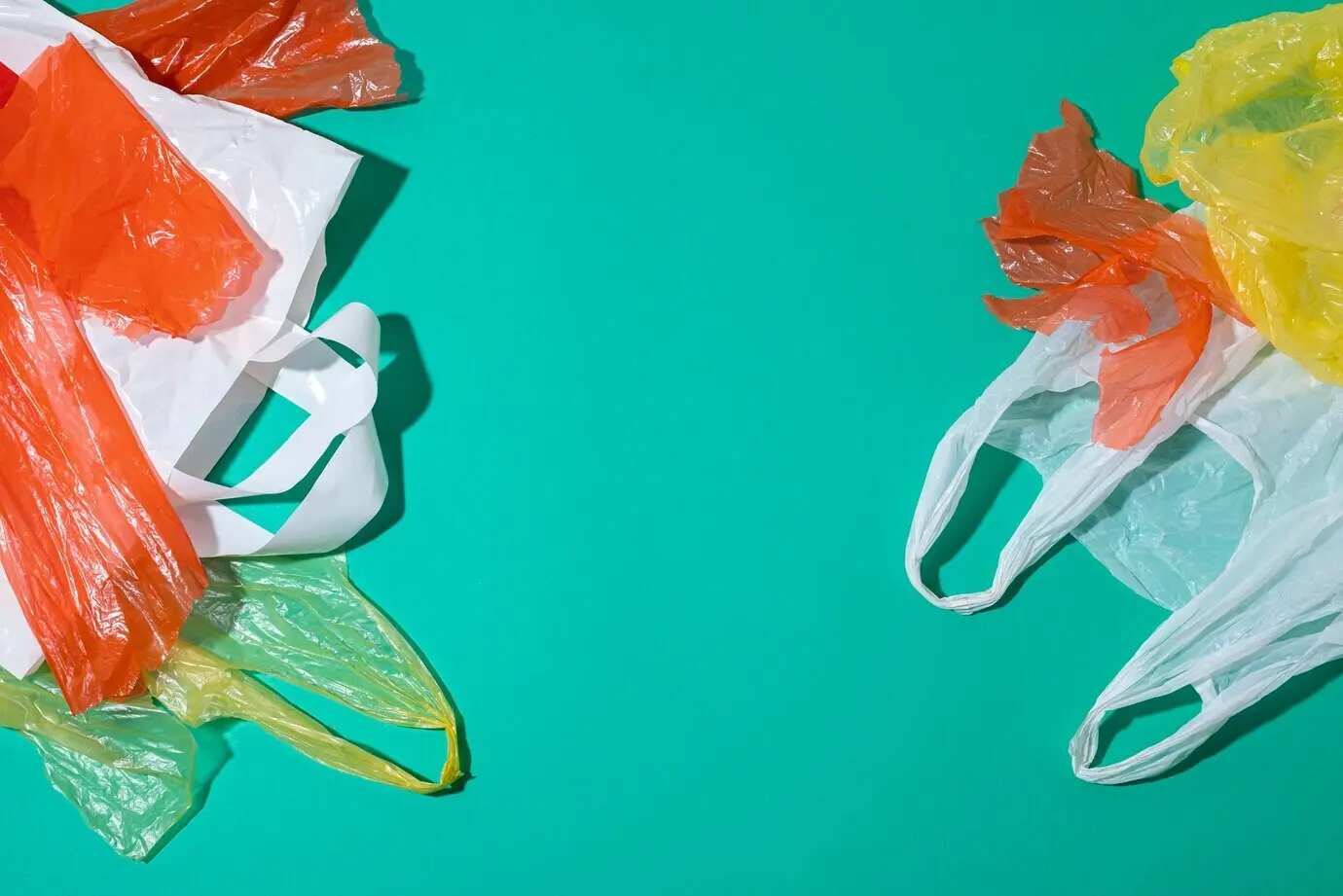 Overhead view of an arrangement of plastic bags