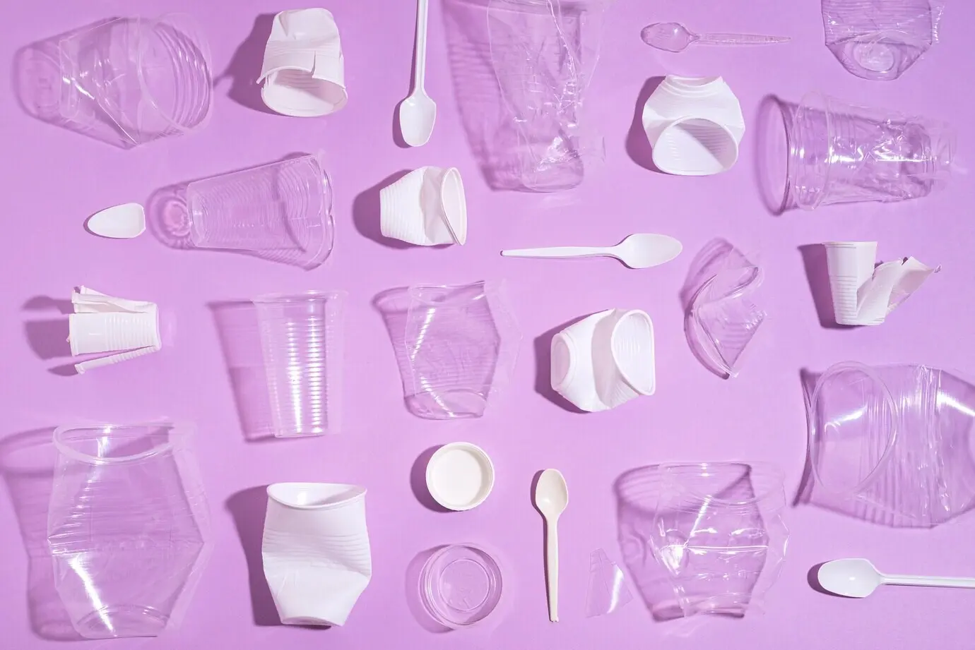 Arrangement of plastic objects viewed from above