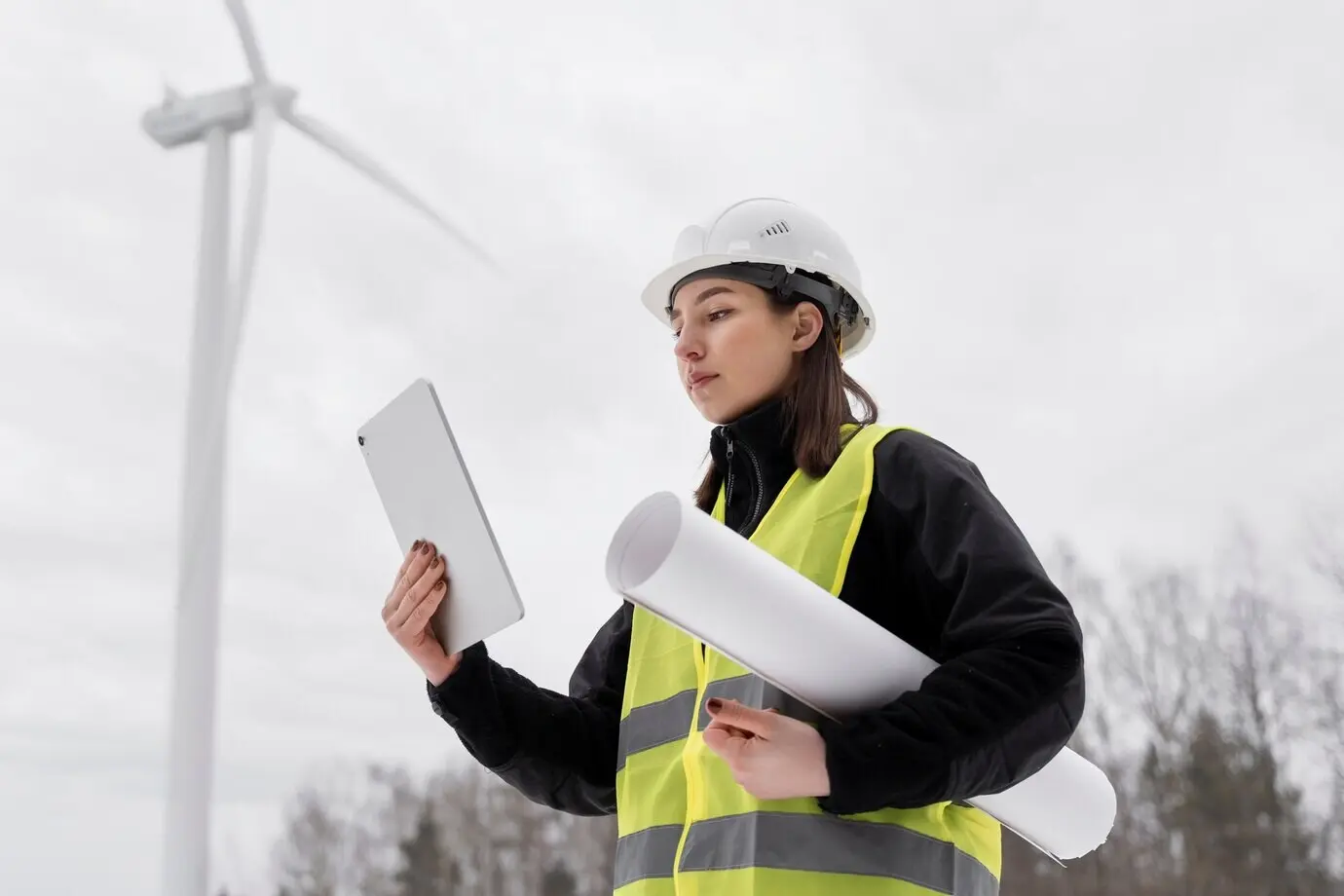 Medium shot of a smiling engineer holding a tablet